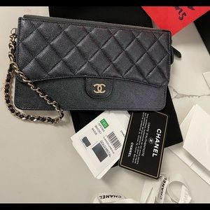 Chanel Iridescent Caviar Quilted Pouch with handle